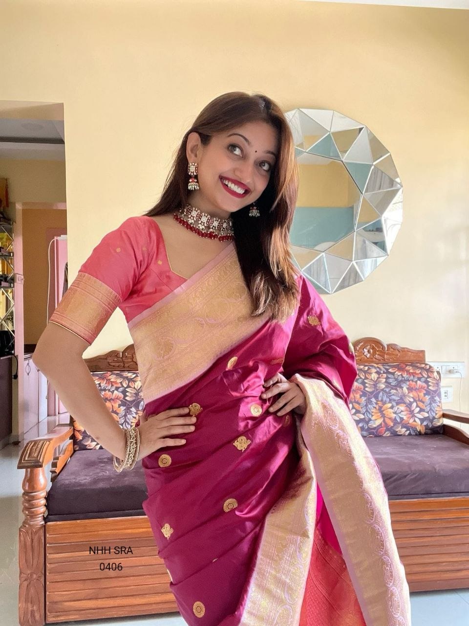 Majestic Magenta Pure Gold Copper Zari Gadwal Saree